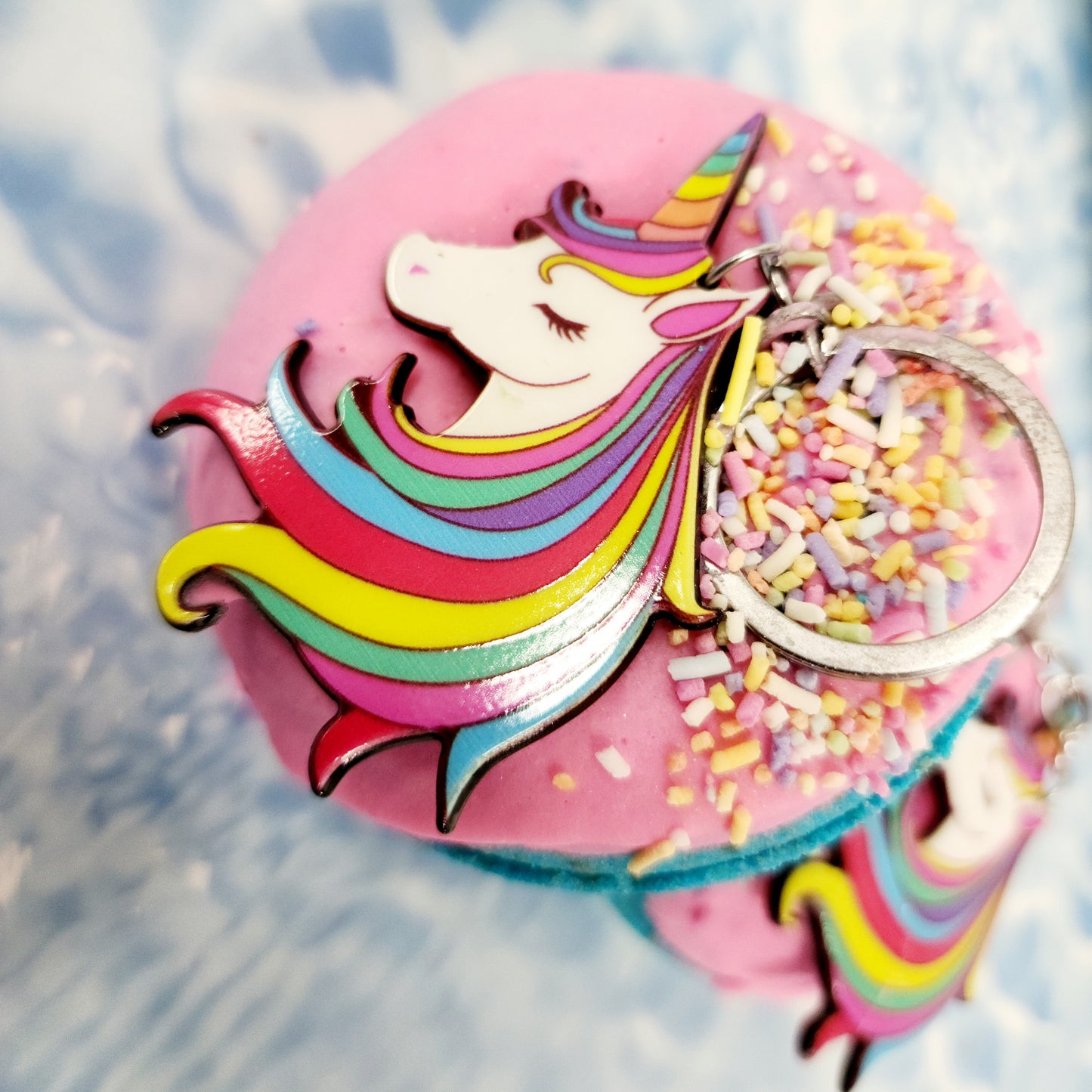 Unicorn Donut Milk Bath Bomb with key ring