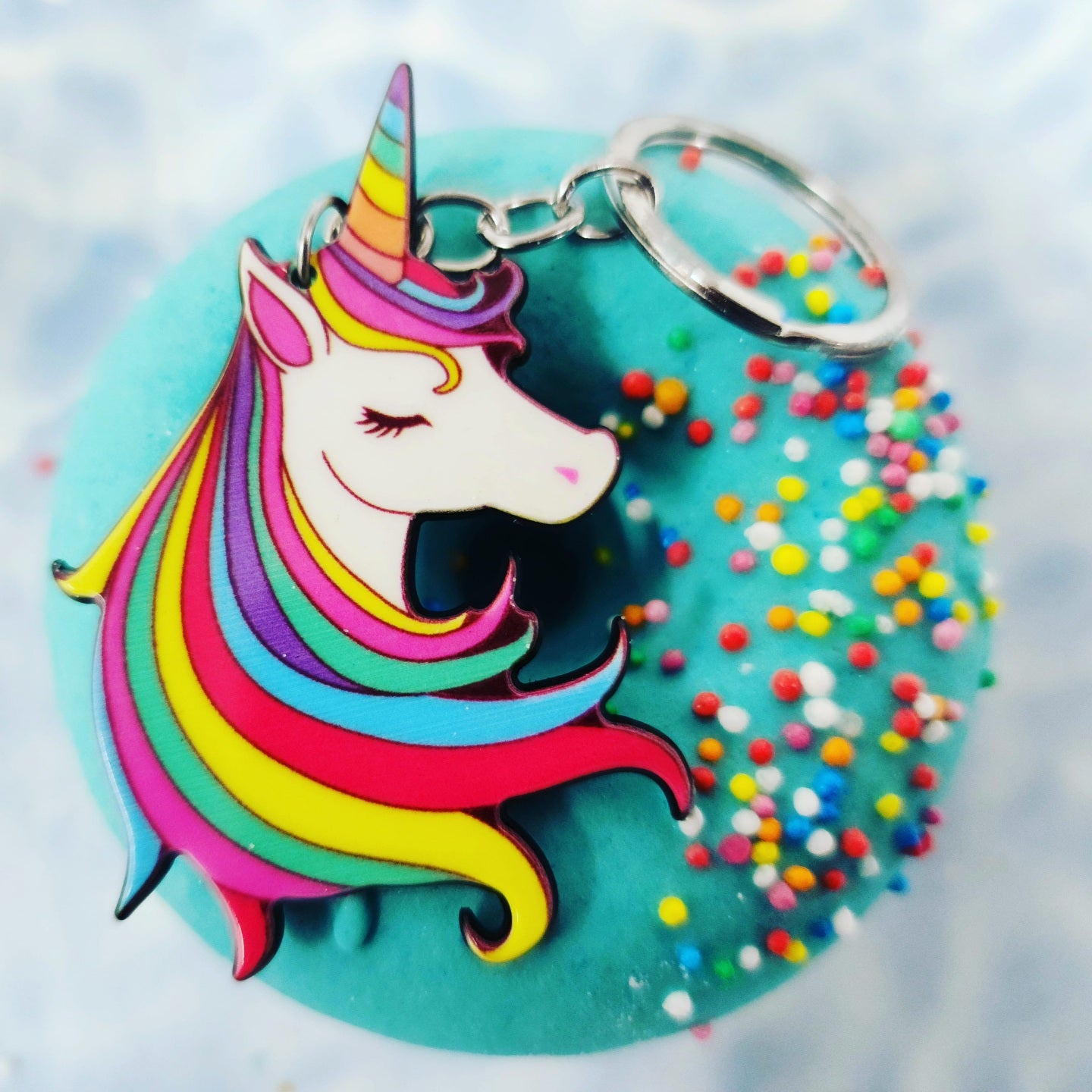 Unicorn Donut Milk Bath Bomb with key ring