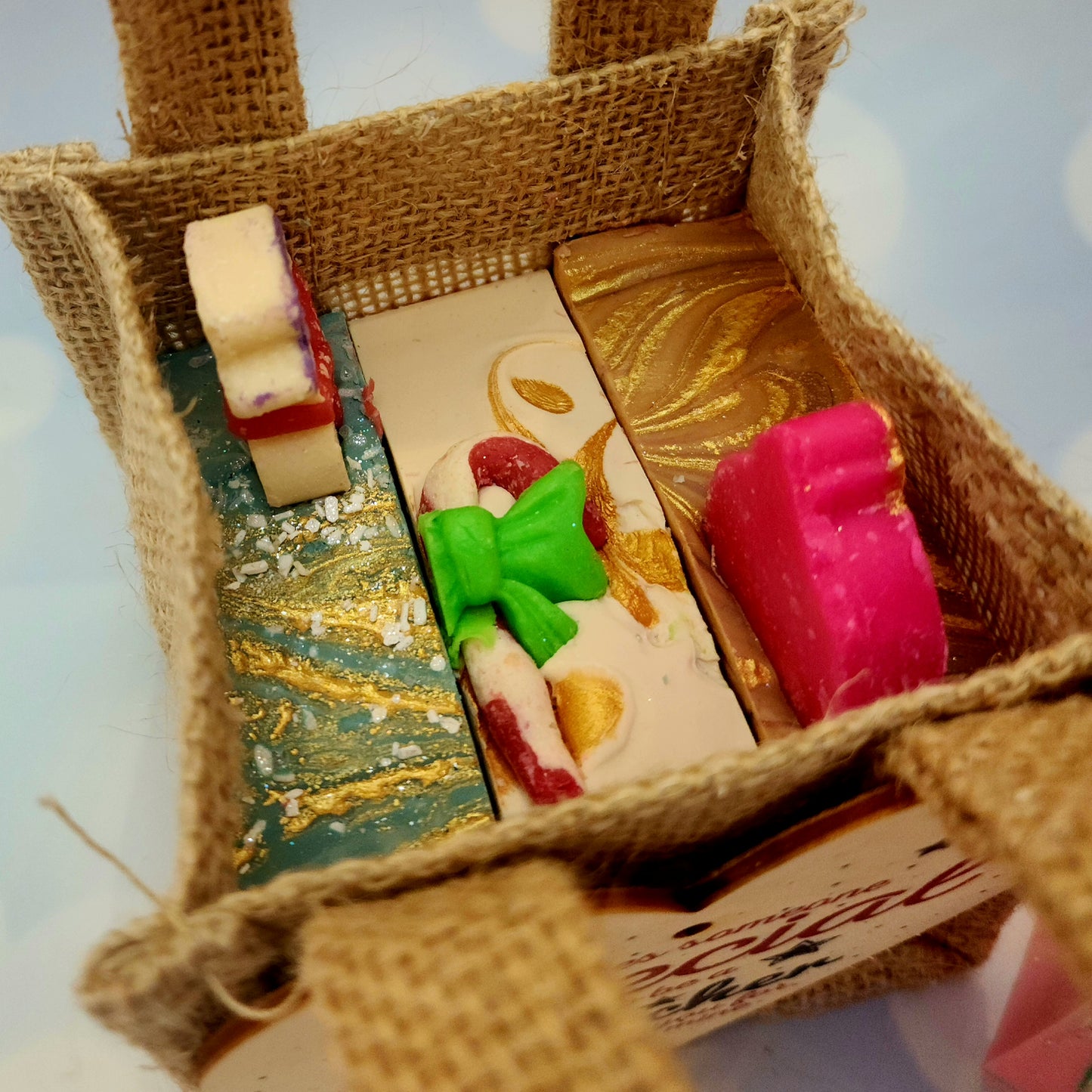 Three Handmade Soaps with Jute Bag