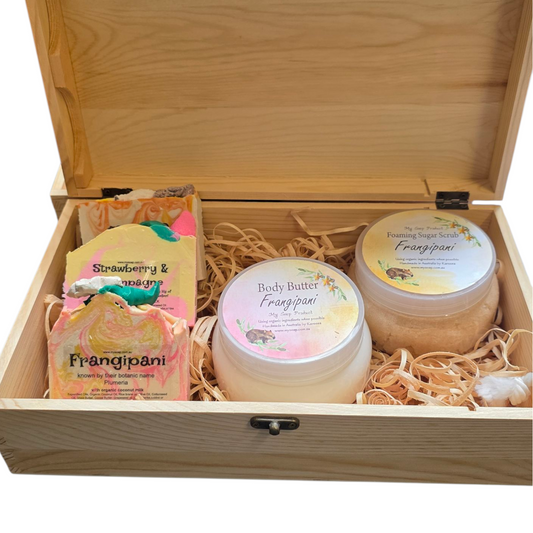 Timber Gift Box with three Soaps, Body Butter & Scrub