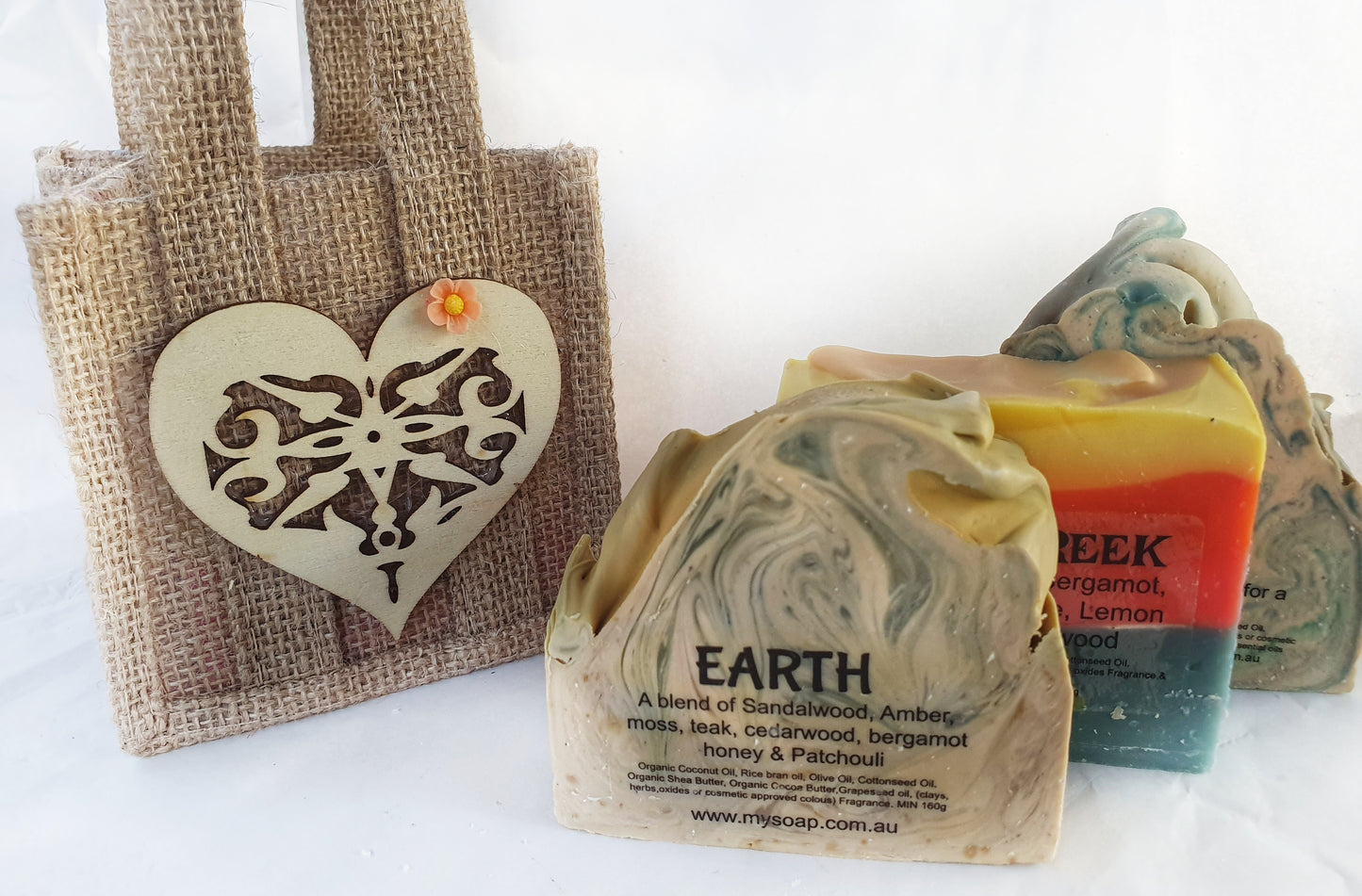 Three Handmade Soaps with Jute Bag