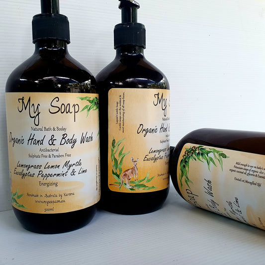 Lemongrass, Lemon Myrtle, Eucalyptus, Peppermint & Lime Organic Hand & Body Wash 500ml